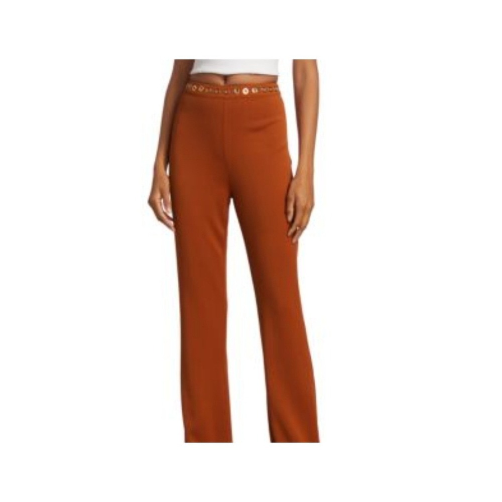 Ramy Brook Pants Womens 8 Rust Orange Grommet Embellished Flare Trousers